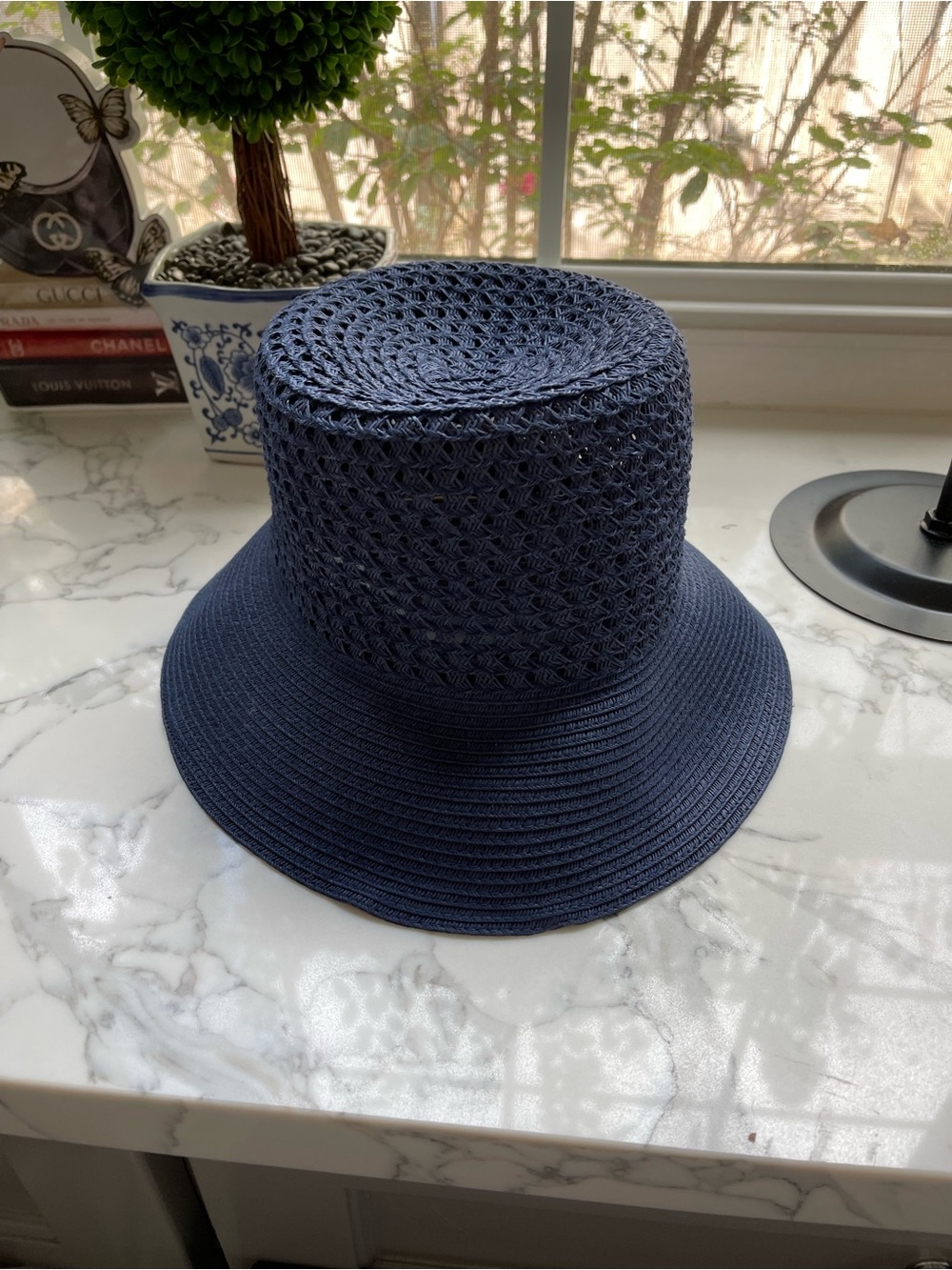 Ralph Lauren Navy Raffia Brim Bucket Hat